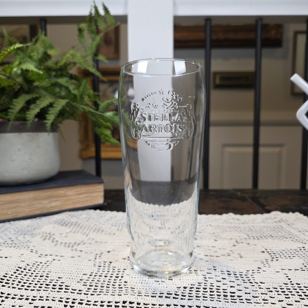 Stella Artois Embossed Crest Beer Glass 7" Tall | Belgian Pilsner Barware | Vtg